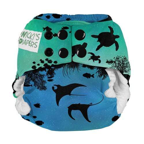 Nicki's Diapers Bamboo Snap All-In-One Diapers Underwater World / Newborn
