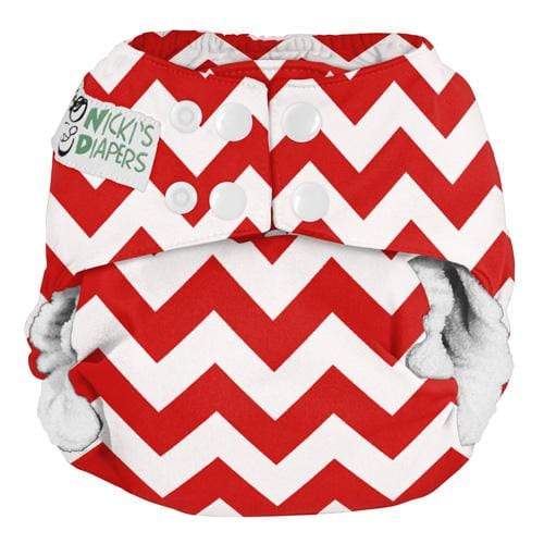 CLEARANCE: Nicki&#39;s Diapers Bamboo Snap All-In-One Diapers One Size / Candy Cane Chevron