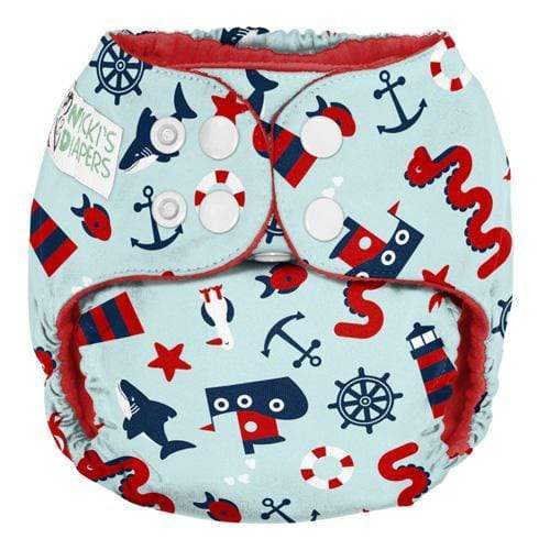 CLEARANCE: Nicki&#39;s Diapers One Size Snap Pocket Diaper Nautical Nessie