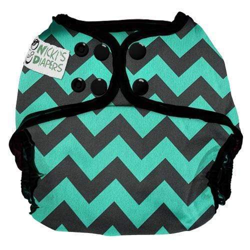 CLEARANCE: Nicki&#39;s Diapers Snap Cloth Diaper Cover One Size / Jade Chevron