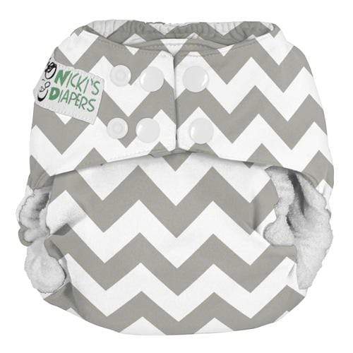 Nicki's Diapers Bamboo Snap All-In-One Diapers Gray Chevron / One Size
